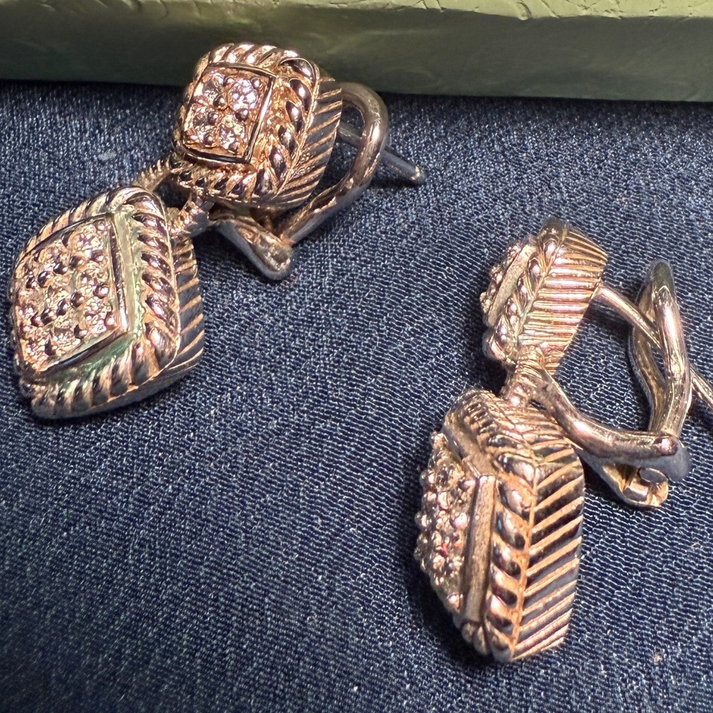 Judith Ripka Platinum-Clad 925 Sterling Silver CZ Square Pave Dangle Earrings